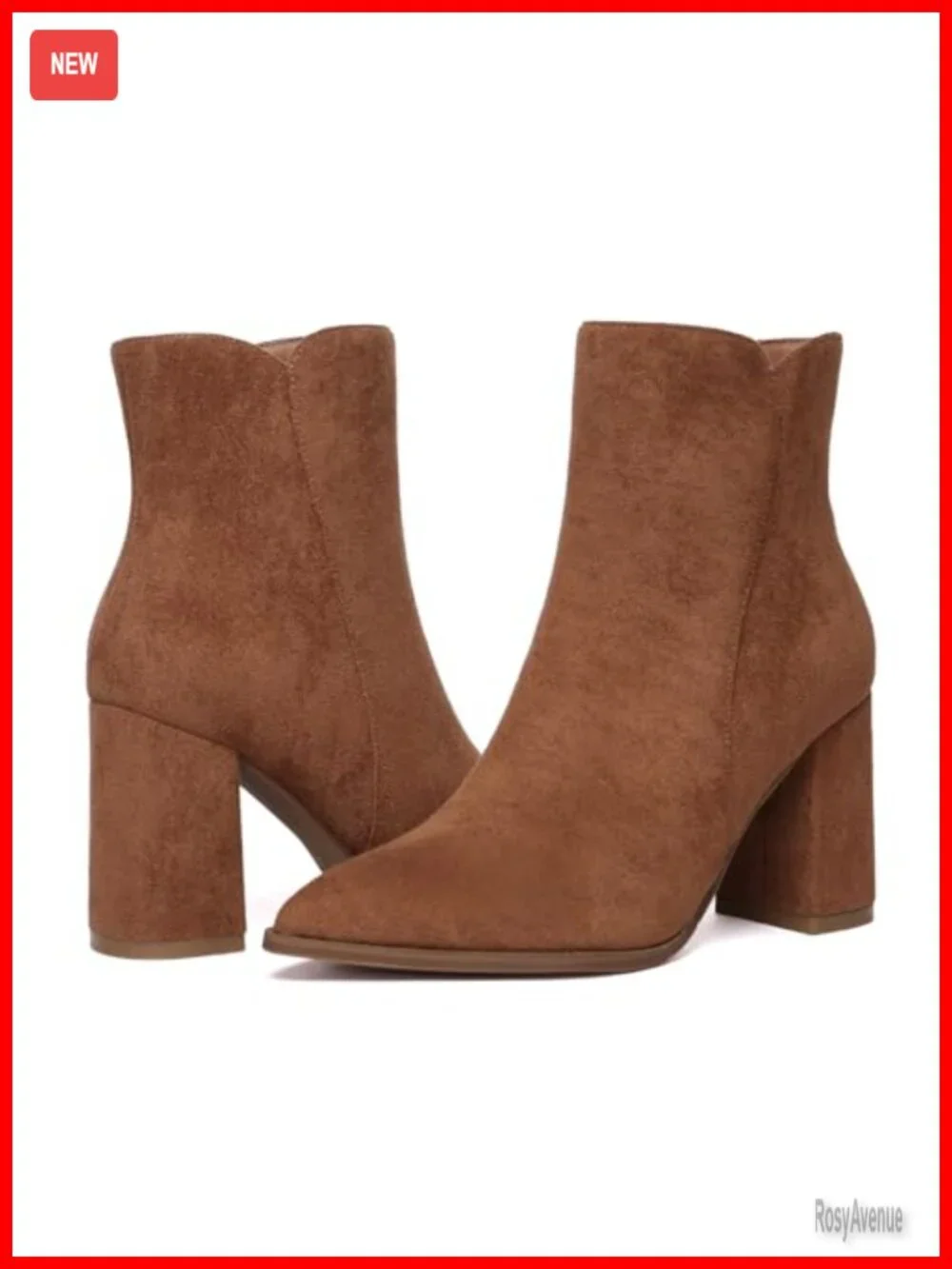 Chunky High Heel Pointed Toe Ankle Booties with Side Zipper, 3.4